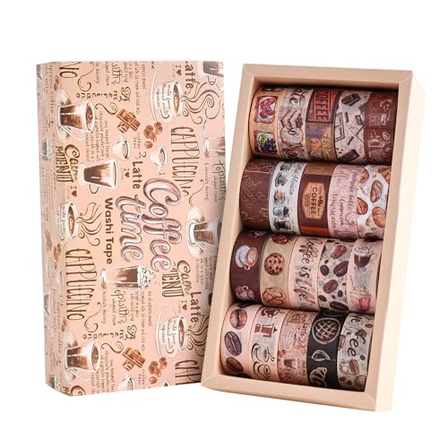 icceemee 20 Rolls Coffee Theme Washi Tape Set, Writable Decorative Tapes for Scrapbooking, Junk Journal Supplies, Bullet Journaling, Bullet Journaling, 0.6"x79" per Roll - style: Coffee