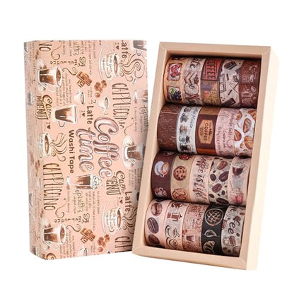 icceemee 20 Rolls Coffee Theme Washi Tape Set, Writable Decorative Tapes for Scrapbooking, Junk Journal Supplies, Bullet Journaling, Bullet Journaling, 0.6"x79" per Roll - style: Coffee