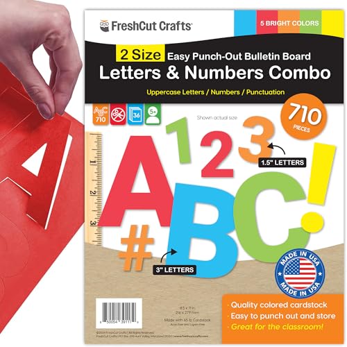 Combo Pack Large & Small Bulletin Board Letters & Numbers, Bright Multicolored 1.5 & 3 in. US Made Capital Alphabet Letters, Numbers, Punctuation for Posters, Bulletin Boards, Classroom (710 pc)