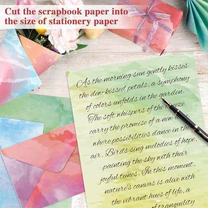 Konsait 24 Sheets Watercolor Scrapbook Paper 12x12, Double Sided Watercolor Cardstock Stationery Paper Origami Papers for Card Making Romantic Scrapbook Supplies