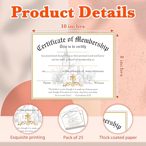 Church Membership Certificates for New Members, 25 Pcs Gold Foil Recognition Certificate, Certificates of Membership Gifts for New Church Members, Christian Religious Favors & Supplies -16 - style: Gold Foil-01