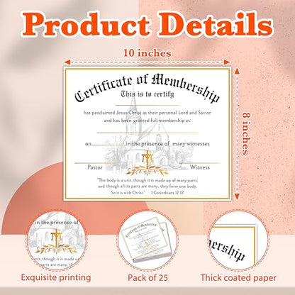 Church Membership Certificates for New Members, 25 Pcs Gold Foil Recognition Certificate, Certificates of Membership Gifts for New Church Members, Christian Religious Favors & Supplies -16 - style: Gold Foil-01
