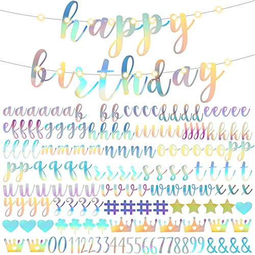 TaoBary 167 Pcs DIY Banner Kit Happy Birthday Glitter Banner Customizable Glitter Make Your Own Kit 162 Letters Symbols and Numbers 3 Rope for Birthday Halloween Wedding Christmas(Holographic) - color: Holographic
