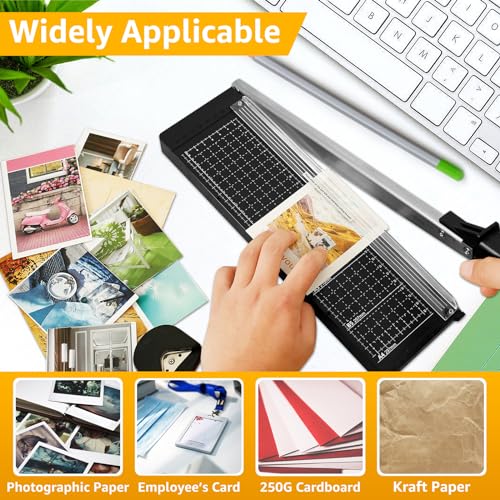 12-Inch Heavy Duty Guillotine Paper Cutter, Small Paper Trimmer, 8-10 Sheet Capacity, Precision Slicer for Crafting, Photos, Cardstock, Guillotine Style for Home & Office - Black