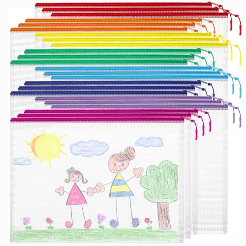 YOPCDJ 24pcs Mesh Zipper Pouch Bags Puzzle Storage Bags, A4 13x9 Inches Large Reusable Zipper Pouches for Classroom Organizing Board Game Home Organization - color: 8 Colors, size: A4