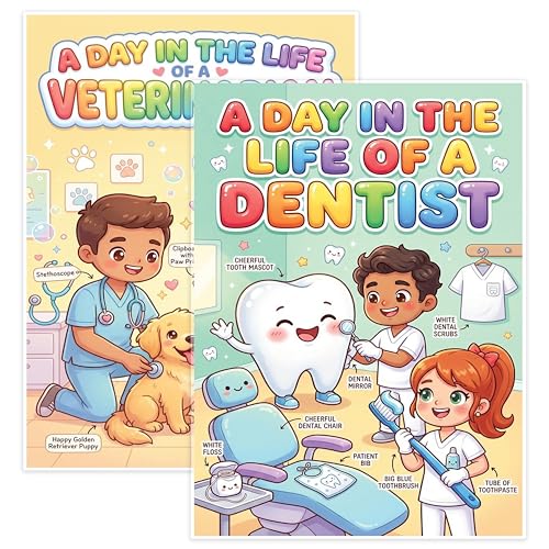 JELLY BEAN GENIUS Dentist and Veterinarian Mini Poster for Kids – Laminated Double-Sided Community Helpers Career Chart | 8.5x11 Binder Size Classroom Desk Decor - size: 8.5x11 Binder