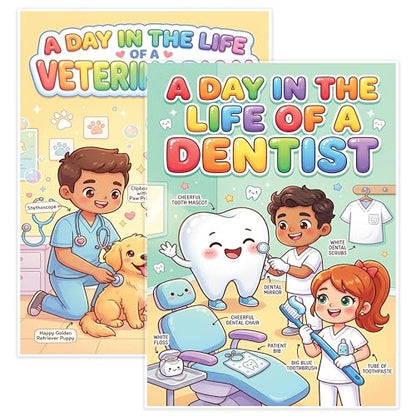 JELLY BEAN GENIUS Dentist and Veterinarian Mini Poster for Kids – Laminated Double-Sided Community Helpers Career Chart | 8.5x11 Binder Size Classroom Desk Decor - size: 8.5x11 Binder