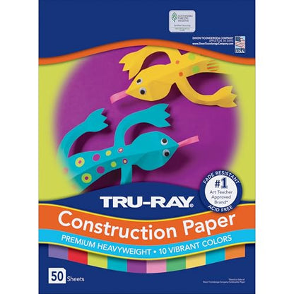 Tru-Ray® Construction Paper, 50% Recycled, Assorted Colors, 12" x 18", Pack of 50 Sheets
