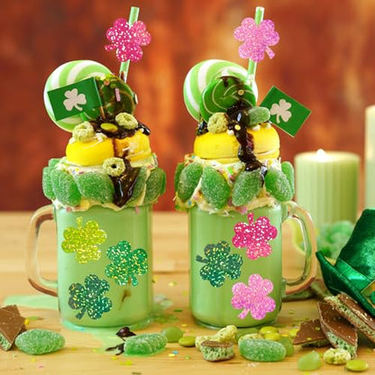 Whaline St. Patrick's Day Stickers Roll Holographic Pink Green Shamrock Seal Stickers Clover Waterproof Self-Adhesive Decals for Envelope Journal Decor Irish Party Supplies, 500Pcs - style: Pink Green Shamrock