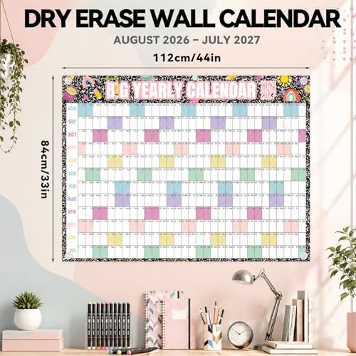 Thenshop 2026-2027 Dry Erase Wall Calendar Large 33'' x 44'' Big Academic Yearly Calendars for Wall Includes Laminated Calendar and Pins Marker for Schedule Planner Classrooms Home Office(Classic) - style: Classic