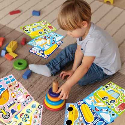 24 Sheets Transportation Stickers for Kids, Make Your Own Cars, Helicopters, Sailboats, Planes, Trains, School Buses Vehicle Stickers for Toddlers, Teacher Reward, Party Favor, Birthday Gift - style: Transportation