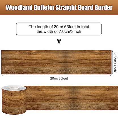 Zonon 65 Feet Wood Grain Classroom Bulletin Board Borders 1 Roll of Brown Bulletin Board Straight Borders Trim for Back to School Classroom School Decoration Whiteboard - style: Wood Grain