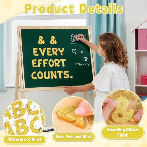 132Pcs Gold Letter Stickers Glitter Bulletin Board Letters 2.5Inch 12 Sheets Large Alphabet Stickers Self Adhesive Vinyl Poster Boards Letters for Mailbox Classroom Home Party Deco(12,Gold,2.5 Inch) - color: Gold, size: 2.5 Inch