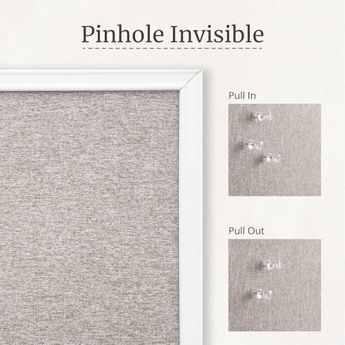 VUSIGN Linen Bulletin Board, 30'' x 20'' Large White Cork Board Decorations, Wall Mounted White Framed Cork Boards, Fabric Pin Boards for Walls with 10 Pushpins for Home, School, Office