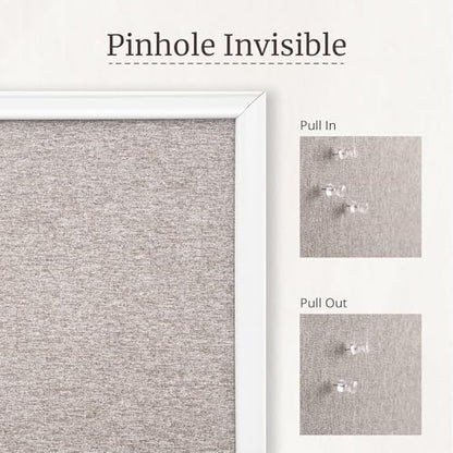 VUSIGN Linen Bulletin Board, 30'' x 20'' Large White Cork Board Decorations, Wall Mounted White Framed Cork Boards, Fabric Pin Boards for Walls with 10 Pushpins for Home, School, Office