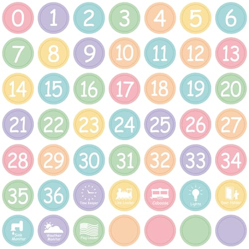 COCHIE Colorful Line Up Spots for Classroom Floor Decorations, 52PCS 4" Number Stickers for Teachers, Vinyl Floor Dots Decals, Back to School Supplies for Preschool, Kindergarten (Pastel, 2 1/2") - size: 2 1/2", style: Pastel