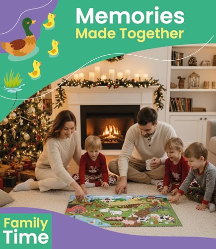 Floor Puzzles for Kids Ages 3-5 4-6 Educational 48 Piece Farm Animals with 2 Giant Coloring Posters Preschool Learning Toy Tractors Tools Barnyard Animals Screen Free Family Playtime - style: FARM ANIMALS