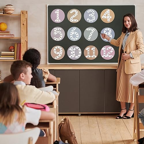 CODOHI Math Multiple Posters from 1 to 12, Boho Counting Numbers Times Table Chart, 12 Pcs Round Double Sided Skip Counting Numbers Flash Cards Poster for Wall Classroom Home Leaning 10"x10"