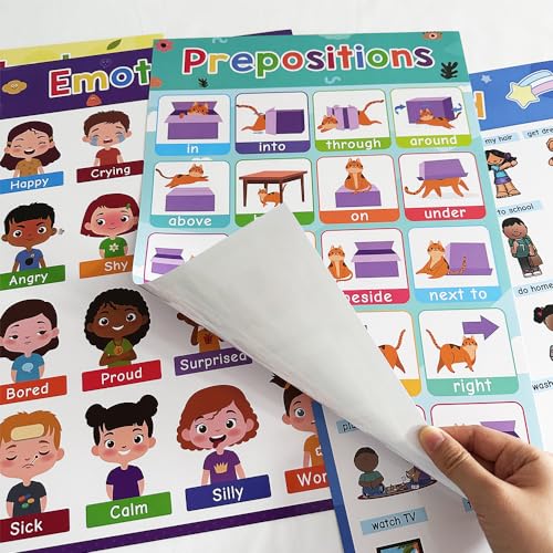 Lachilly Emotions, Prepositions, My Body, My Day Educational Posters for Toddlers, Classroom Decorations, Kindergarten Supplies Materials, Teacher Teaching Aids, 4Pcs for Distance Learning, A3 Size - style: Emotions, Prepositions, My Body, My Day