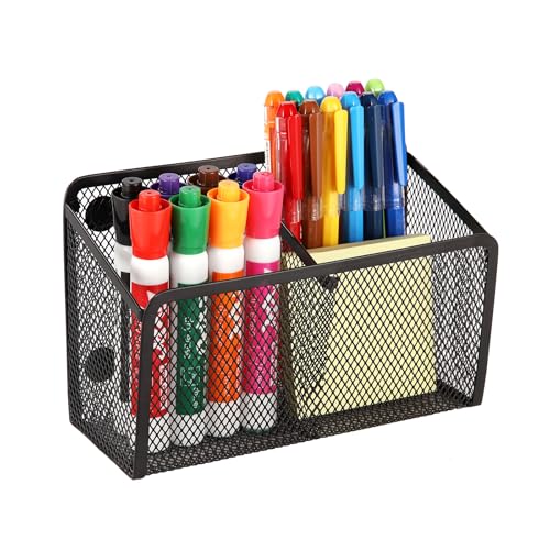 Ameceres Magnetic Pencil Holder - Extra Strong Magnets Mesh Marker Holder Perfect for Whiteboard, Refrigerator and Locker Accessories (2-Compartment (1 Pack))