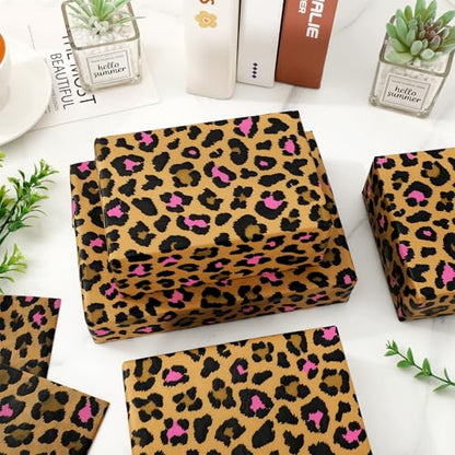 60 Sheets Leopard Print Tissue Paper Pink Floral Bouquet DIY Art Crafts Tissue Brown Safari Animal Gift Wrapping Paper for Home Classroom Office Party DIY Crafts Supplies, 14 x 20 Inch - color: Pink