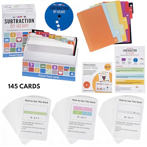 Math for Love Subtraction by Heart | Subtraction Flash Cards for Kids Grades K–3 | Visual Spaced Repetition for Fact Mastery | 145 Cards, 3 Decks