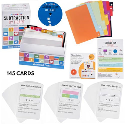 Math for Love Subtraction by Heart | Subtraction Flash Cards for Kids Grades K–3 | Visual Spaced Repetition for Fact Mastery | 145 Cards, 3 Decks