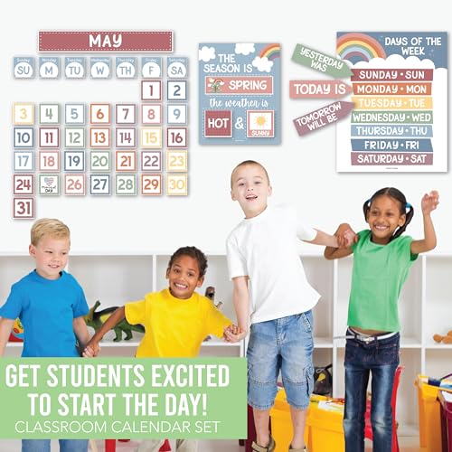 Hadley Designs Classroom Calendar Set Bulletin Board Decorations - Boho School Calendar for Classroom Decor, Kindergarten Preschool Elementary Teacher Must Haves, Homeschool & Daycare Essentials - style: Boho Pastel