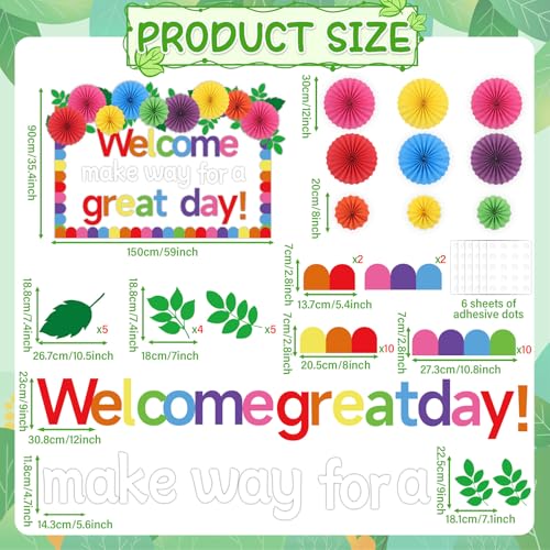 Classroom Bulletin Board Decorations with 3D Paper Fans Inspirational Welcome, Make Way for a Great Day Bulletin Board Set for Back to School Motivational Office Home Wall Door Chalkboard Decor - style: Welcome