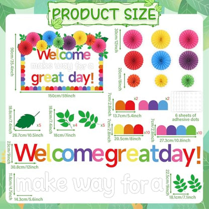 Classroom Bulletin Board Decorations with 3D Paper Fans Inspirational Welcome, Make Way for a Great Day Bulletin Board Set for Back to School Motivational Office Home Wall Door Chalkboard Decor - style: Welcome