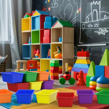 18 Pcs Plastic Classroom Bins, Book Toy Storage Bin Small Cubby Bins Stackable Storage Organizer Containers for Office Home Nursery Playroom (18) ﻿