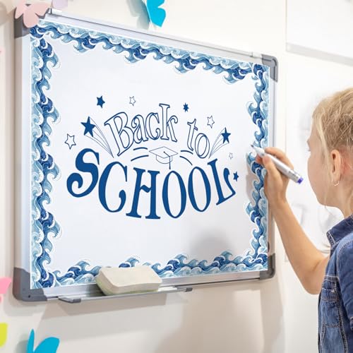 FYSUIMU 65.6 Ft Ocean Wave Bulletin Board Border Under The Sea Scalloped Trim Borders Realistic Blue Sea Wave Classroom Decorations for Back to School Summer Beach Coastal Party Home Office Chalkboard - style: Ocean
