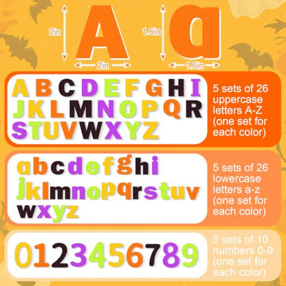 Breling 310 Pieces Felt Letter Bulletin Board Letters Sticker with Number 2" Bulk Self Adhesive ABC Upper Lowercase Sticky Letter for Xmas Gift Bulletin Board Classroom (Halloween Color) - color: Halloween Color