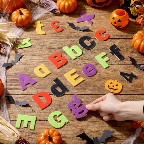 Breling 310 Pieces Felt Letter Bulletin Board Letters Sticker with Number 2" Bulk Self Adhesive ABC Upper Lowercase Sticky Letter for Xmas Gift Bulletin Board Classroom (Halloween Color) - color: Halloween Color
