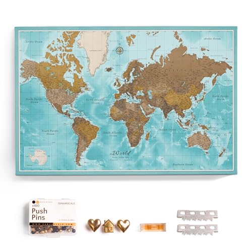 Canvas World Map with Cork Pin Board - English Lettering - Decorative Wall Decoration for All Rooms - Canvas Pictures with World Map Motif (70x50 cm, Pattern 10) - color: Design 10, size: 28" x 20"