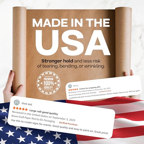 IDL Packaging 18" x 2160" (180 feet) Popular Pack Brown Kraft Paper Roll - USA-Made Perfect Craft Wrapping Paper for Packing, Moving, Shipping - 100% Recycled Natural Wrap Material - color: Brown, size: 18"x180' (#30 thick)