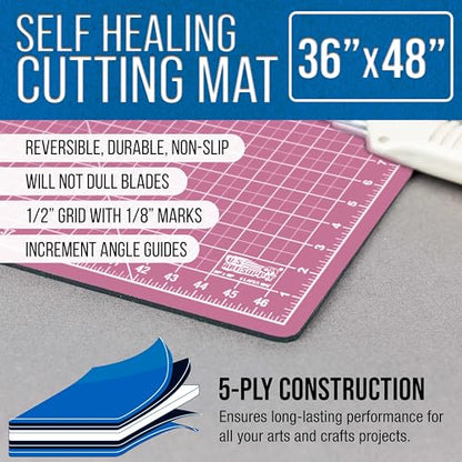 U.S. Art Supply 36" x 48" Self-Healing Cutting Mat 5-Ply - Double-Sided Pink/Blue Craft Mat, Non-Slip Cutting Mats for Crafts, Sewing, Quilting, Scrapbooking - color: Pink/Blue