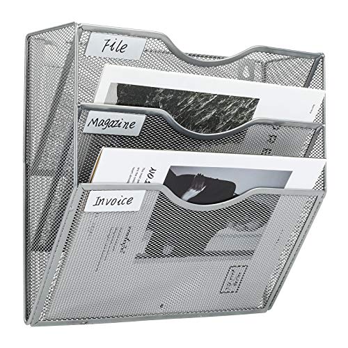 PAG Hanging Wall File Holder Mail Organizer Wall Mount Document Letter Rack, 3-Tier, Silver - color: Silver, size: 3 Tier