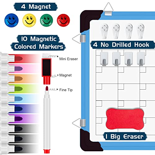 Dry Erase Calendar Whiteboard, Magnetic White Board Calendar Dry Erase Board, 16" X 12" Monthly Calendar Board Small Wall Hanging Planner Memo Whiteboard for Home, School, Office, Kitchen (Blue) - color: Blue, size: 12in*16in