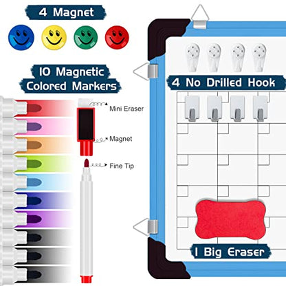Dry Erase Calendar Whiteboard, Magnetic White Board Calendar Dry Erase Board, 16" X 12" Monthly Calendar Board Small Wall Hanging Planner Memo Whiteboard for Home, School, Office, Kitchen (Blue) - color: Blue, size: 12in*16in