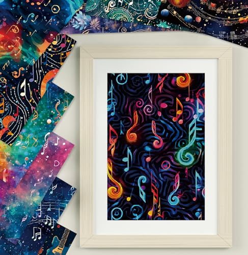 Cosmic Galaxy Scrapbook Paper Pad, 6 x 6 Inch Musical Note & Guitar 160gsm Cardstock for Scrapbooking, 24 Sheets Watercolor Starry Night Paper for Junk Journaling, Card Making - color: 21011A - 6×6