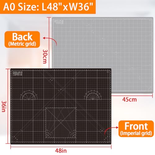 Self Healing Cutting Mat A0 36"x48" – Double Sided 5-Ply Craft Mat for Sewing, Quilting, Fabric, Scrapbooking – Black/Gray - color: Black, size: 48"L x 36"W