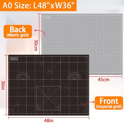 Self Healing Cutting Mat A0 36"x48" – Double Sided 5-Ply Craft Mat for Sewing, Quilting, Fabric, Scrapbooking – Black/Gray - color: Black, size: 48"L x 36"W