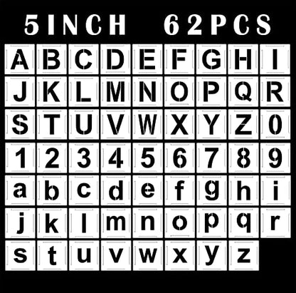 5 Inch Large Letter Stencils and Number Stencils for Painting on Wood 62Pcs, Alphabet Art Craft Stencils,Reusable Plastic Stencils for Wood Signs, Wall, Fabric, Chalkboard, Signage,DIY School Projects - color: 5 inch