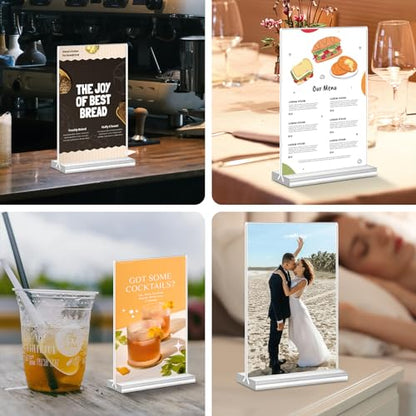 Acrylic Sign Holder 4x6, 15 Pack Clear Double Sided Menu Vertical Display Stand, Desktop Paper Holder Suitable for Restaurants, Office, Store, Show Fair - color: Vertical 15 Pack 4x6