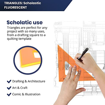 Pacific Arc's Scholastic Triangle - 10 inch - Fluorescent - 45/90 Angle - Polystyrene - Inking Edge - Technical Drawing Tools, Drafting, Architect and Engineering - style: 10 inch, 45/90