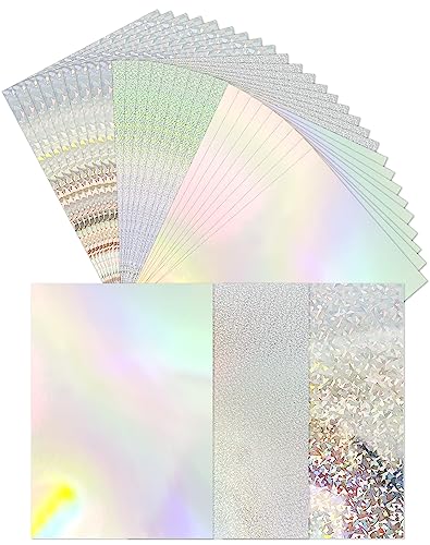 30 Pack Metallic Holographic Card Stock Shiny Iridescent A4 Thick Cardstock Mirror Paper Sheets Reflective Board for Cardmaking Scrapbook Poster Cardboard Party Decor DIY(8.5" x 11”, 3 Designs) - color: Holographic Style