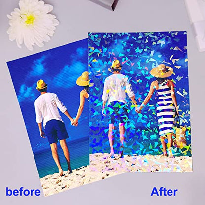 32 Sheets Holographic Sticker Paper Clear Vinyl Self Adhesive Waterproof Rainbow Transparent Overlay Film A4 Size Holographic Overlay with 4 Styles Mixed - style: Stars,rainbow,sparkle,broken Glass