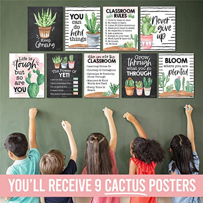 Hadley Designs 4 Cactus Pre K Learning Posters For Toddlers 1-3 - ABC Posters, 9 Classroom Decor, Classroom Motivational Posters, Solar System Poster For Kids Maps, Classroom Rules