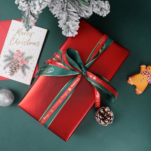NESCCI Matte Metal Wrapping Paper, Solid Color Paper-2 Roll,17 Inches X 32.8 Feet Per Roll,Gift Wrapping Paper,Perfect for Wedding,Valentine's Day, Birthday,Baby Shower - color: Matte (Red & Gold)